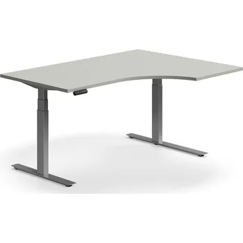 Psací stůl Výškově nastavitelný stůl QBUS, rohový, 1600x1200 mm, stříbrná podnož, světle šedá