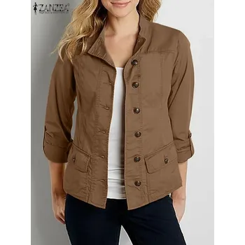 Dámské casual sako na přechodné období Barva: Hnědá, Velikost: 3XL