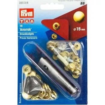 Knoflík stiskací ANORAK s aplikátorem - PRYM průměr 15 mm varianta mosaz