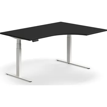 Psací stůl Výškově nastavitelný stůl QBUS, rohový, 1600x1200 mm, bílá podnož, černá