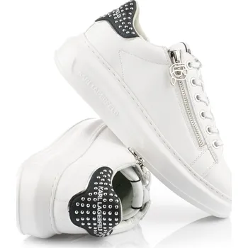 Dámská obuv TENISKY KARL LAGERFELD KAPRI STUD ZIP LO LACE WHITE LTHR W/SILVER