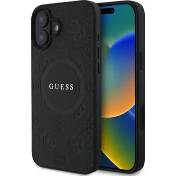 Telefonní příslušenství Guess Saffiano Peony Stamp MagSafe Zadní Kryt pro iPhone 16 Barva: Černá