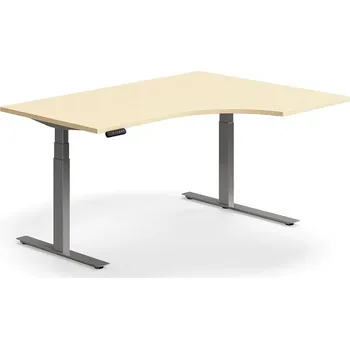 Psací stůl Výškově nastavitelný stůl QBUS, rohový, 1600x1200 mm, stříbrná podnož, bříza