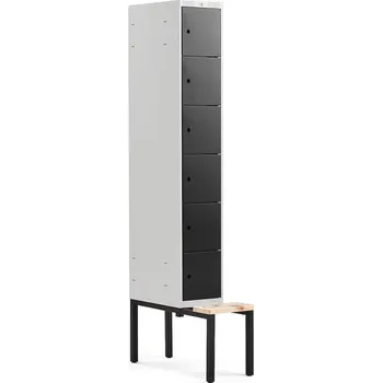 Šatní skříň Boxová šatní skříň CLASSIC, s lavicí, 1 sekce, 6 boxů, 2120x300x550 mm, černé dveře