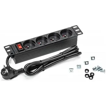 Rozvaděč Napájecí lišta do racku NEKU 22.5092 10" panel 1U, 4 zásuvky, vypínač, 1,8m