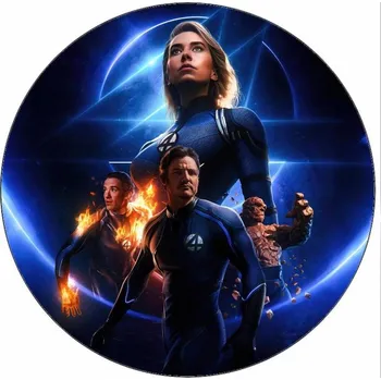 Jedlá dekorace na dort Jedlý papír Fantastická čtyřka hlavní postavy na modrém pozadí 19,5 cm