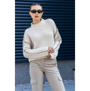 Dámský svetr Vero Moda dámský krátký svetr New Cream se stojáčkem krémový Velikost: S