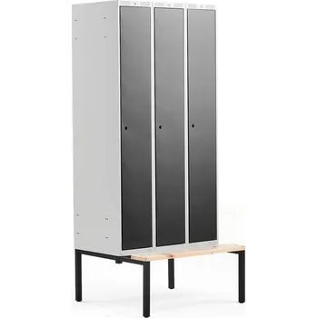 Šatní skříň Šatní skříňka CLASSIC, s lavicí, 3 sekce, 2120x900x550 mm, černé dveře