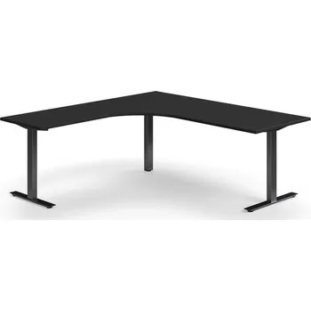 Psací stůl Rohový psací stůl QBUS, T-nohy, 2000x2000 mm, černá podnož, černá