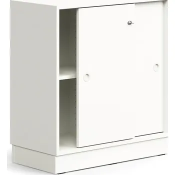 Policová skříň Skříň s posuvnými dveřmi QBUS, 1 police, sokl, úchytky, 868x800x400 mm, bílá