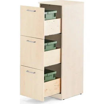 Odpadkový koš Skříňka na tříděný odpad FAHRENHEIT, 3 zásuvky, 3x 21l plastová nádoba, bříza