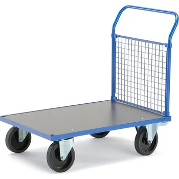Plošinový vozík Plošinový vozík TRANSFER, 1 čelní drátěná stěna, 1000x700 mm, 1000 kg, elastická gumová kola, s brzd
