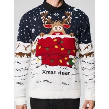 Pánský svetr Sinsay - Vánoční svetr s jelenem a blikajícími světýlky - námořnická modrá - 650AW-59X - 650AW-59X-S-1