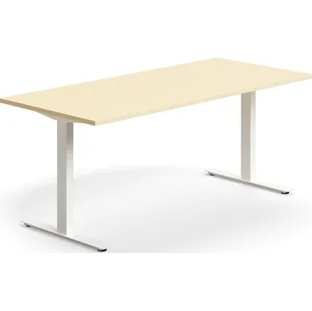 Psací stůl Psací stůl QBUS, T-nohy, 1800x800 mm, bílá podnož, bříza