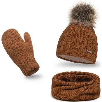 Šála Sada Pamami 17549+14603+20680 - čepice + šála + palčáky Barva: Hnědá, Velikost: UNI
