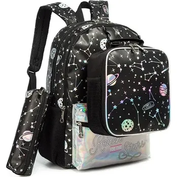 Dětský batoh Jasmine Dívčí školní batoh set 3v1 Holografický Reach Stars 25L Jasminestar 1045-3
