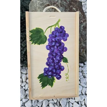 Vintor Dřevěná Dárková krabice na víno pro 2 láhve, originální akrylová malba N12 Modré víno