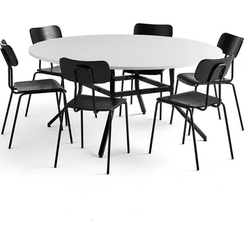 Jídelní set Nábytková sestava Various + Reno, 1 stůl a 6 černých židlí