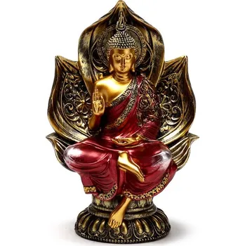 Soška Buddha červeno zlatý -Lotos