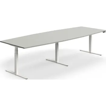 Jednací stůl Jednací stůl QBUS, výškově nastavitelný, ve tvaru sudu, 3200x1200 mm, bílá podnož, světle šedá