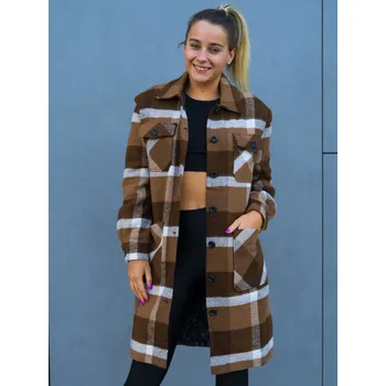 Dámská vesta BudesIN Hnědý károvaný kabát Tiziana s opaskem Velikost: 40
