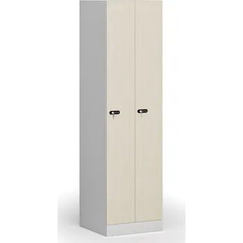 Šatní skříň B2B Partner Zúžená kovová šatní skříňka S1, 2 oddíly, 1850 x 500 x 500 mm, demont, mechanický kódový zámek, laminované dveře, bříza