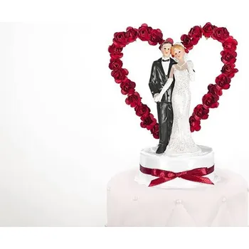 Přisada na vaření a pečení PartyDeco PartyDeco Svatební figurka Novomanželé se srdcem s červenými růžemi
