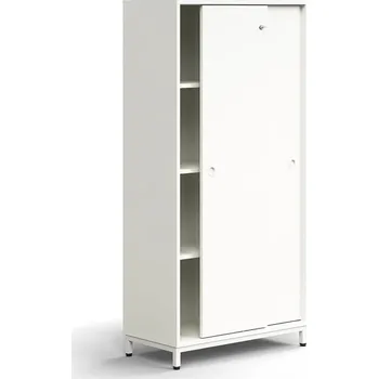 Policová skříň Skříň s posuvnými dveřmi QBUS, 3 police, nohy, úchytky, 1636x800x400 mm, bílá
