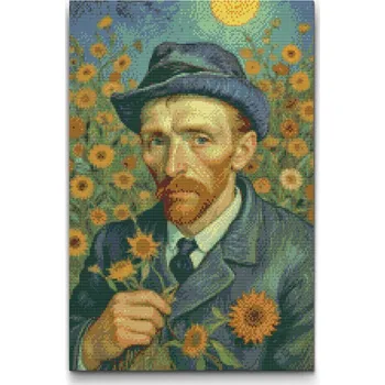 Diamantové malování Diamantové malování - Vincent Van Gogh ve slunečnicovém poli Velikost: 40x60cm, Rámování: Pouze srolované plátno, Diamanty: Kulaté