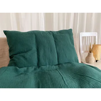 Povlečení Mušelínové povlečení tmavě zelená bio bavlna - 240x220+2x70x90 cm šev uprostřed