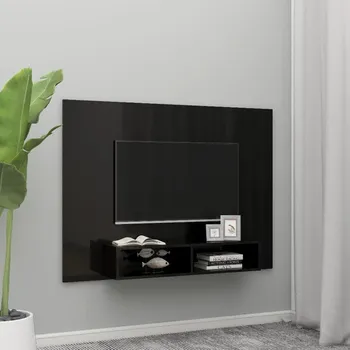 Obývací pokoj vidaXL Nástěnná TV skříňka černá vysoký lesk 135x23,5x90cm dřevotříska