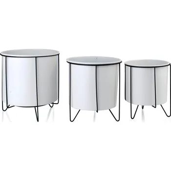 Květináč Sada 3 květináčů na stojanu SWEN bílá