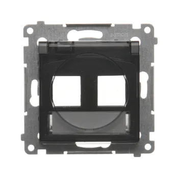 Elektrická zásuvka Simon 54 DKP2B.01/49A Kryt telefonní a datové 2 násobné zásuvky Keystone, IP44, plochý, s popisným polem černá matná metalizovaná