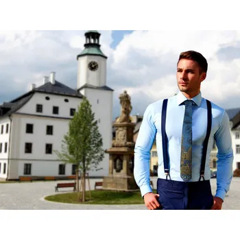 Kravata HEDVA ČESKÝ BROKÁT Kravata PESh 8 cm s motivem Rýmařov světle modrá