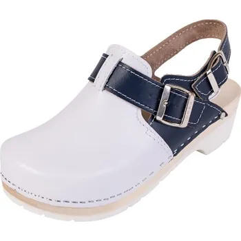 Dámská zdravotní obuv Buxa Zdravotní dřeváky FPU25 s páskem kolem paty - Bílá s modrým páskem Velikost: 38