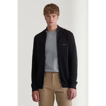 Pánský svetr SVETR GANT COTTON PIQUE ZIP CARDIGAN BLACK