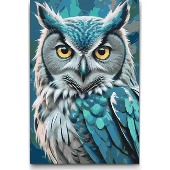 Malování podle čísel - Sova v odstínech tmavě tyrkysové Velikost: 40x60cm, Rámování: Pouze srolované plátno