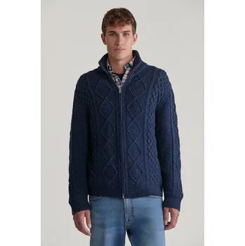 Pánský svetr SVETR GANT CABLE ZIP CARDIGAN EVENING BLUE