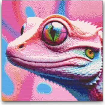 Diamantové malování Diamantové malování - Ještěrka v odstínech růžové Velikost: 50x50cm, Rámování: Pouze srolované plátno, Diamanty: Kulaté