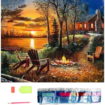Diamantový obrázek malování 30x40cm - Srub u jezera