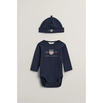 Kojenecký body DĚTSKÝ SET GANT ARCHIVE SHIELD BODY AND BEANIE EVENING BLUE