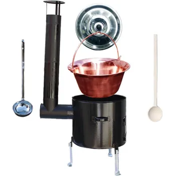 Kempingové nádobí Měděný kotlík 20 L (1,2 mm) + smaltovaná kotlina 39 + vařečka a naběračka EXCLUSIVE