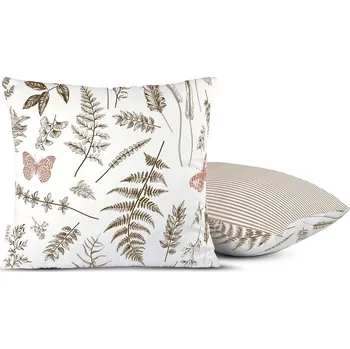 Povlak na dekorativní polštářek DARRÉ Bavlněný povlak na polštář V kapradinách s pruhem - bílohnědá Velikost: 40 x 40