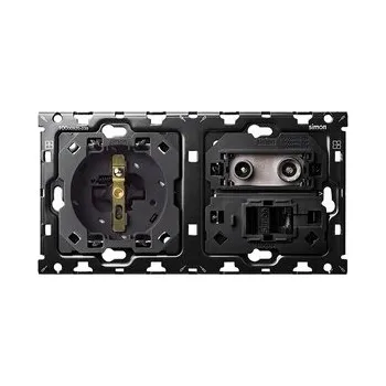 Elektrická zásuvka Simon 100 10010226-039 Sestava 2 násobná: 1 zásuvka + 1 TV koncová + 1 RJ45 kat.6