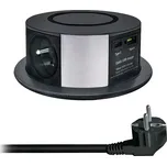 Solight 3z + USB A+C 20W PD, Wireless 10W, výsuvný blok zásuvek, 2m, černý
