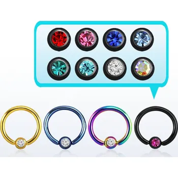 Piercing Piercingate Piercing kroužek PKR00124 - Barva/Motiv: Zlatá/Čirá, Kuličky: 3 mm, Průměr kroužku: 8 mm, Průměr tyčky: 1,2 mm