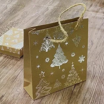Dárková taška Vánoční papírová taštička hnědo stříbrná