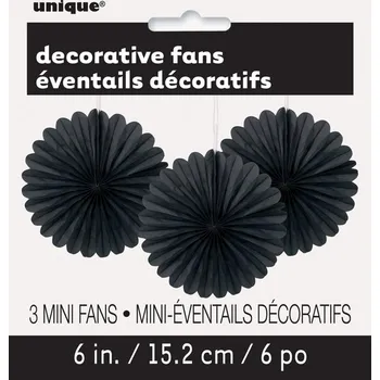 Unique - Sada 3 dekorativních papírových vějířů černých - Basic -