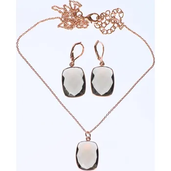 Souprava šperků Set náhrdelník a náušnice světle hnědý hranatý Růžově zlatý řetízek