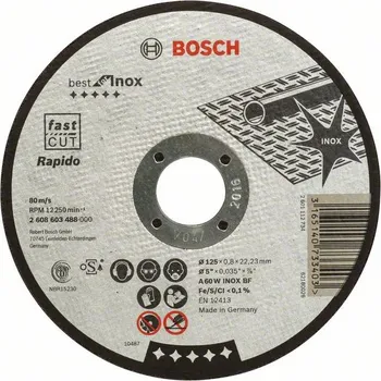 Řezný kotouč BOSCH Best for Inox – Rapido Dělicí kotouč rovný, 125 x 22,23 x 0,8mm 2608603488 free_store_pickup